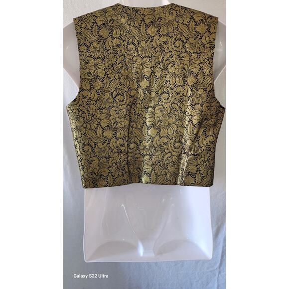 Vtg Lana Lee 90's Boho Retro Gold & Black Brocade Sleeveless Vest Women's Size 8 - Picture 4 of 9